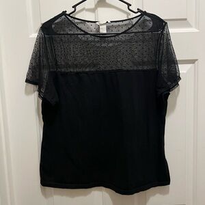 H&M Black Sheer Polka Dot Hem Top | XL